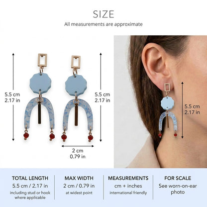 Eva geometric beaded drop earrings size guide showing 5.5 × 2 cm