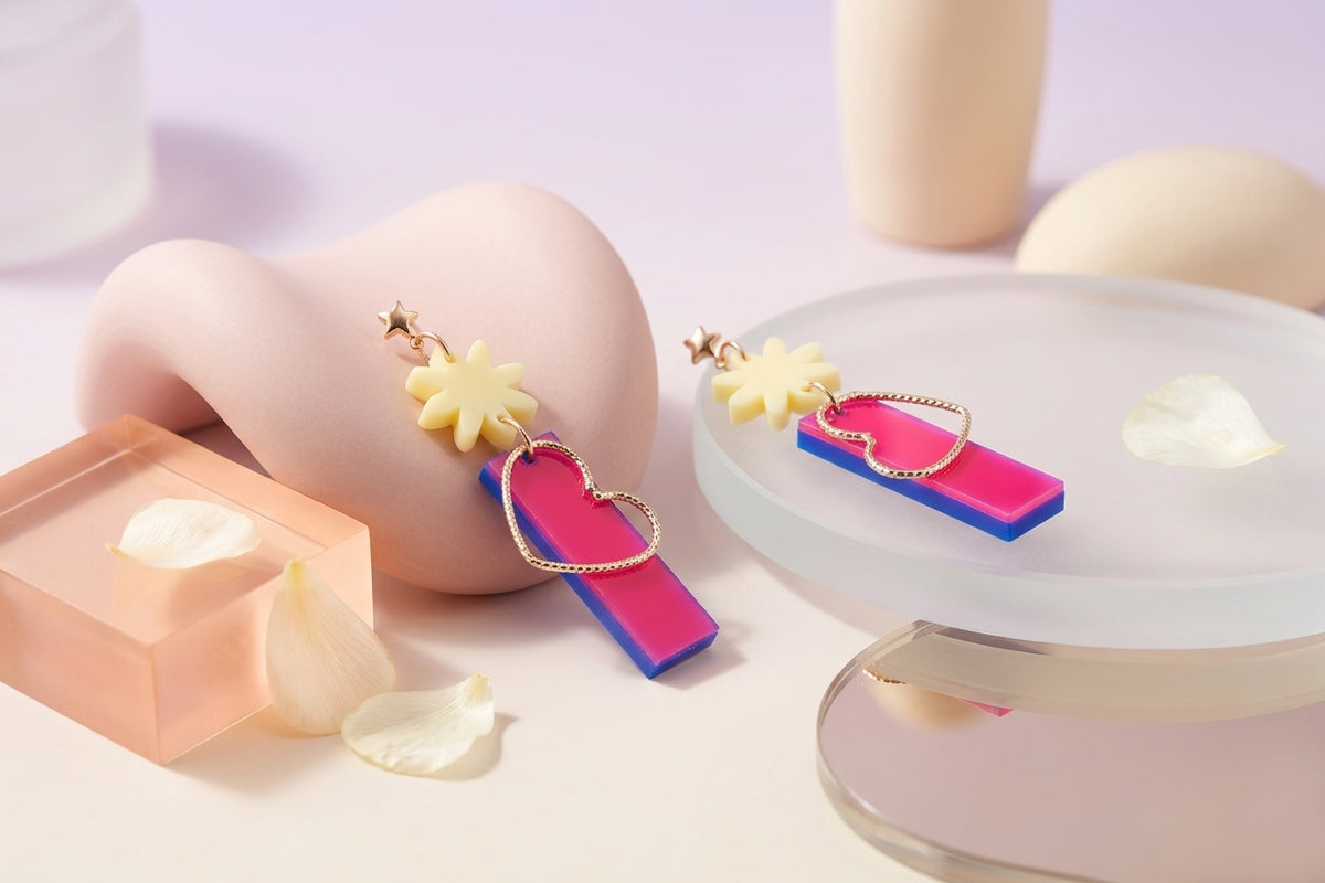 HB Ines floral heart dangle earrings in a styled product setting