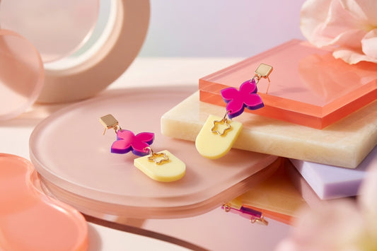 HB Lia floral heart drop earrings in a styled product setting