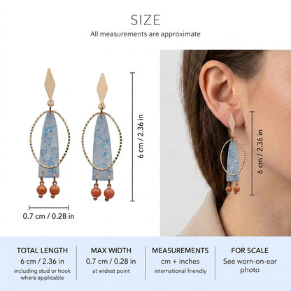 Lina long geometric acrylic earrings size guide showing 6 × 0.7 cm