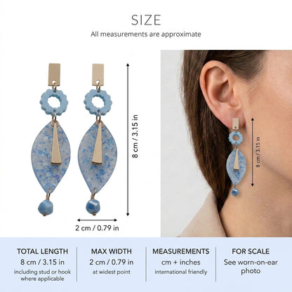 Nia long geometric statement earrings size guide showing 8 × 2 cm